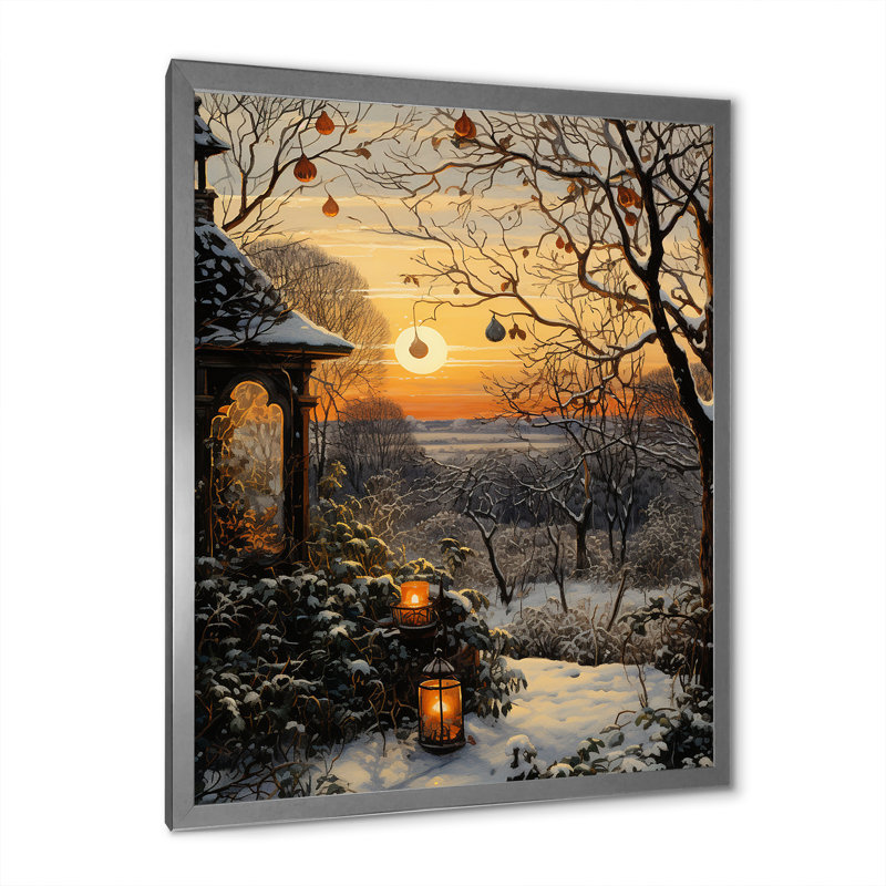 «Frosty Winter Landscape Sunrise I», art mural paysage d'hiver, Cadre simple argenté, H 20 po x l 12 po x P 1 po