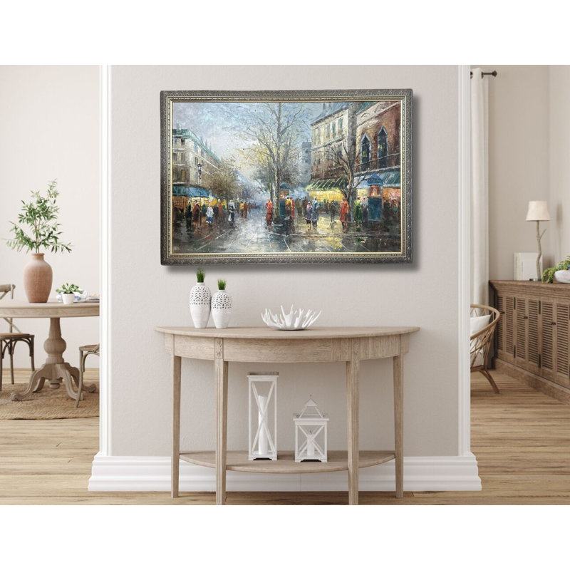 Mid-Century Paris, peinture à l'huile, scène de rue