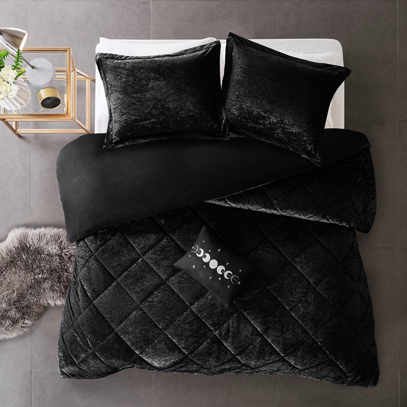 Literie en velours simple / simple TG, Housse de couette simple / simple TG + 3 pièces a, Noir