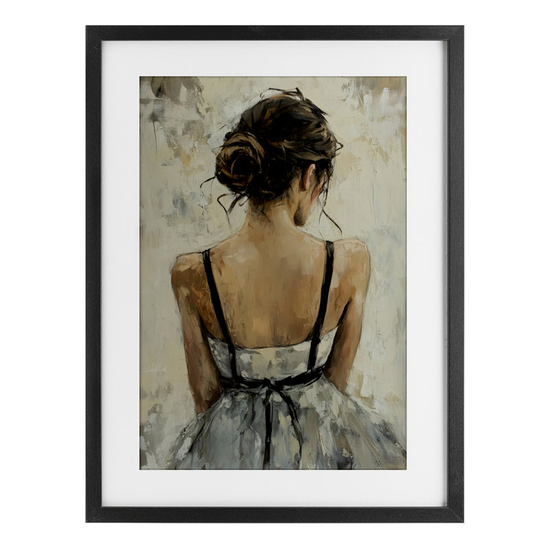 Vue arrière de la femelle en robe, reproduction encadrée sous verre, design par Petal Prints Design, H 23 po x l 17 po