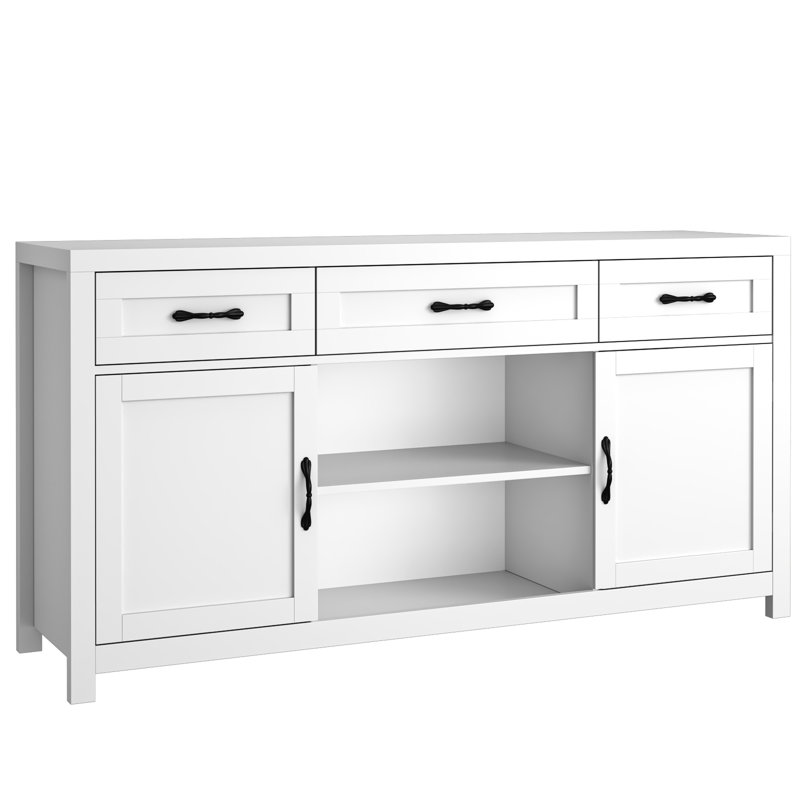 Buffet 57,9 "avec 3 tiroirs, tablette réglable, Blanc