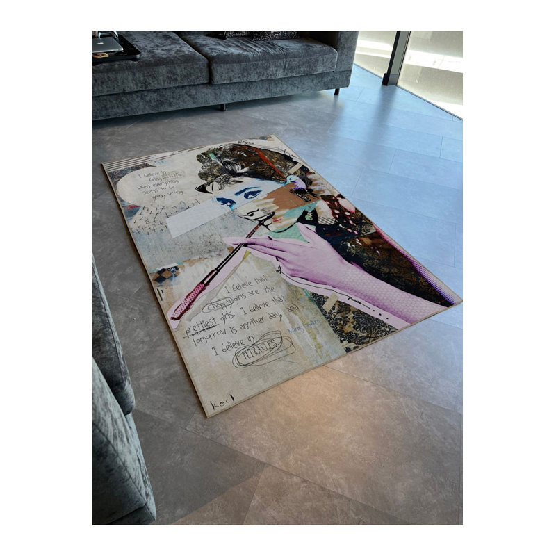 Retro Multicolor Portrait Patterned Creative Modern Decorative Machine Washable Rug, Rectangle 3'3" x 4'11" Rug Pad Included