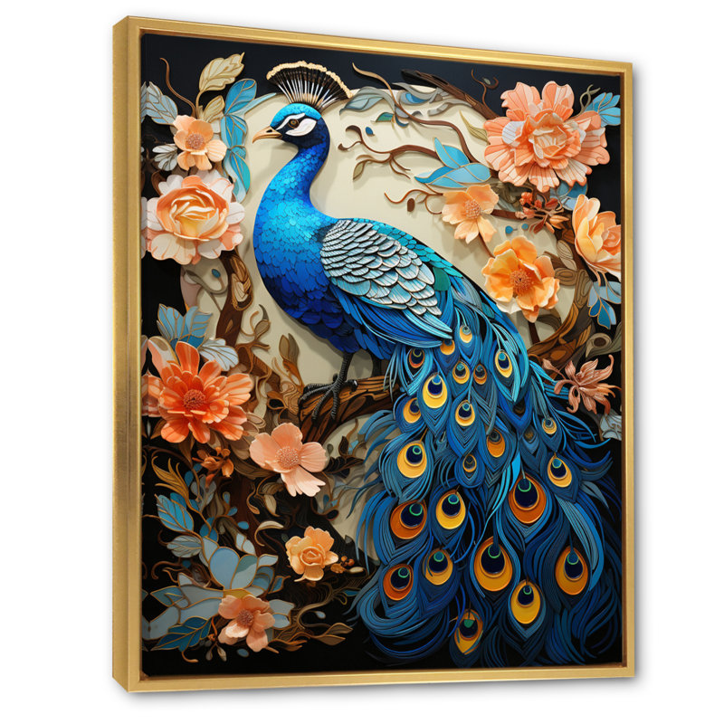 «Yarlyn Peacock Gouache II», reproduction sur toile, H 40 po x l 30 po x P 1,5 po, Cadre flottant doré