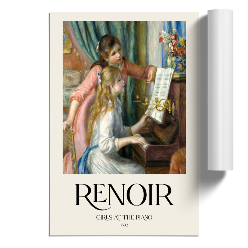 Two Young Girls at the Piano Print by Pierre Auguste Renoir - Frameless Print, 30cm H x 21cm Wx 0.1cm D