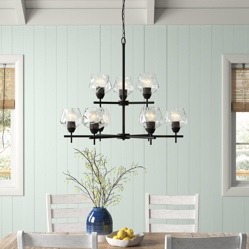 Sand & Stable Chauncee Brushed Nickel With Etched Opal Chandelier, Brushed Nickel, Transparent
