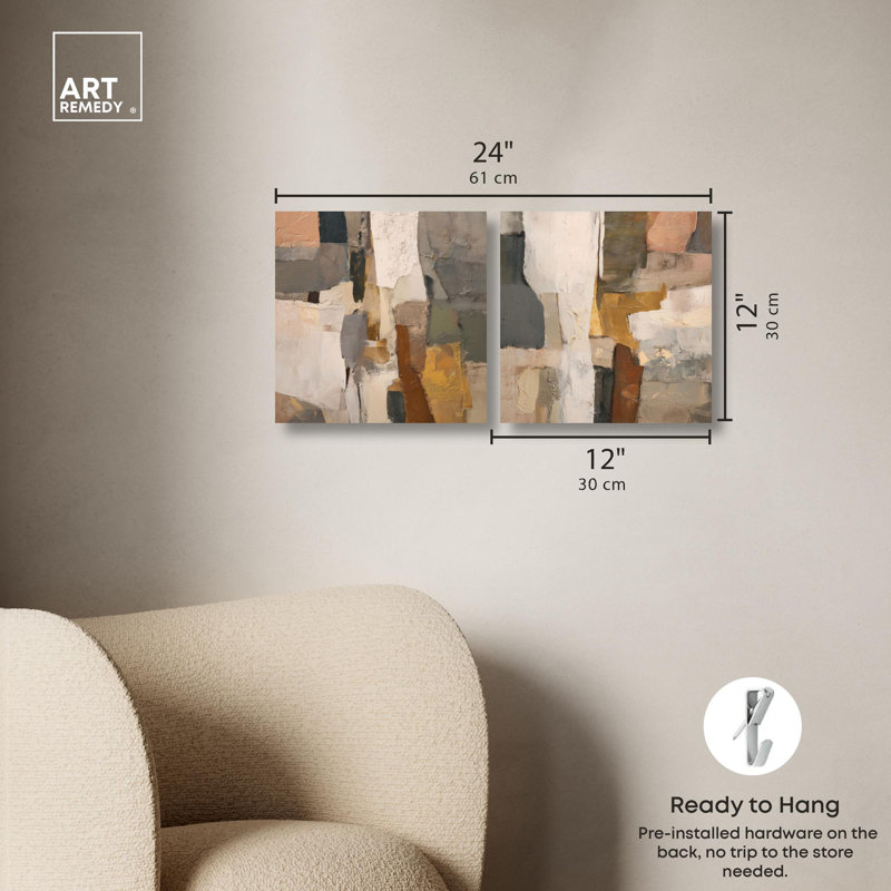 Patchwork Plains Set Canvas Print Beige Wall Decor Set by Art Remedy, Black Frame, 12 x 12, H 12 po x l 12 po