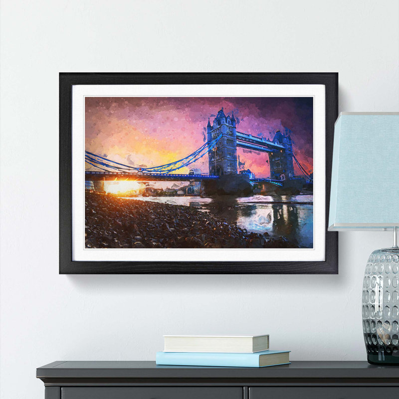 Tower Bridge in London England in Abstract - Picture Frame Graphic Art Print, 50cm H x 76cm W x 2cm D, Black