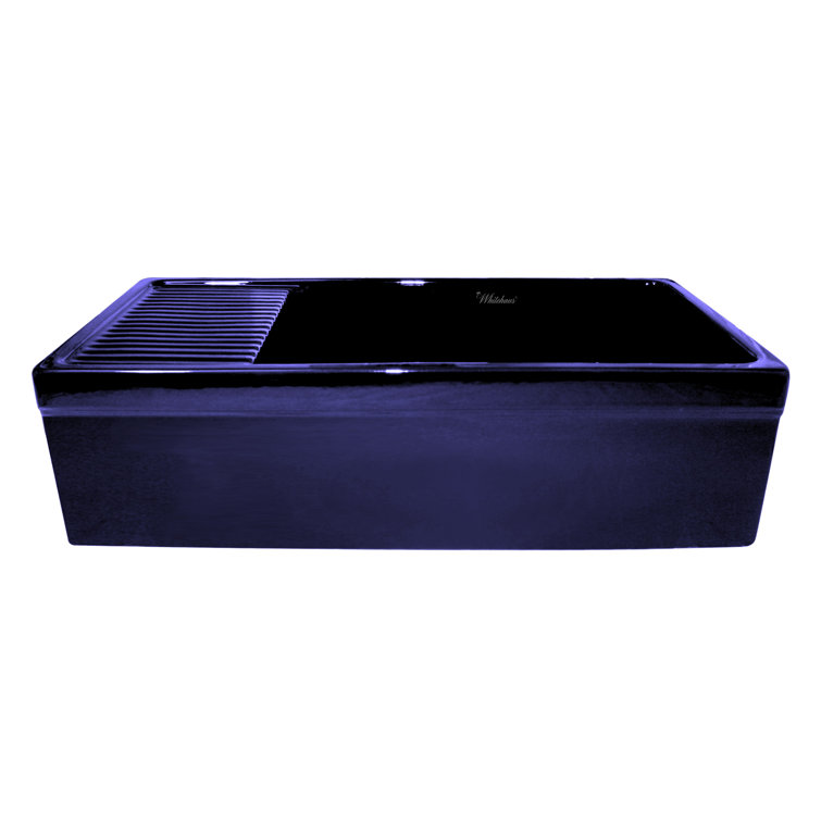 Whitehaus Collection 36” Single Bowl Fireclay Kitchen Sink: Integral Drainboard, Lip Front Apron