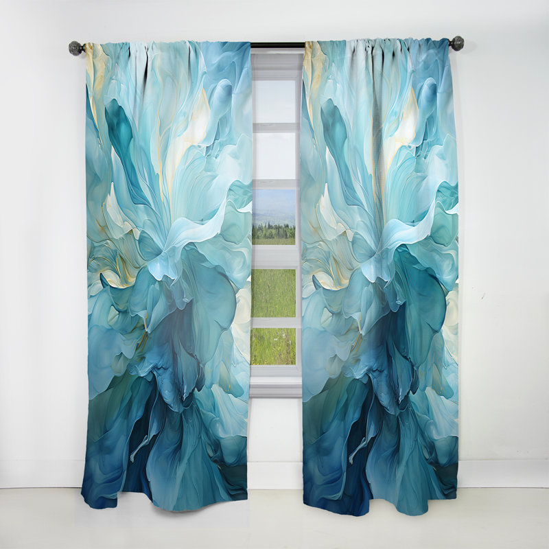 Rideau obscurcissant bleu turquoise et blanc Aqua Serenity Swirl IV - 1 panneaux, L 52 po x L 63 po