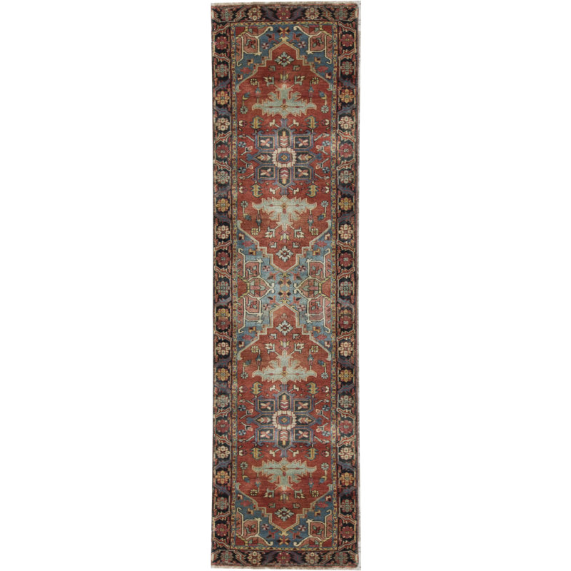 Hand-Knotted High-Quality Red and Blue Runner
