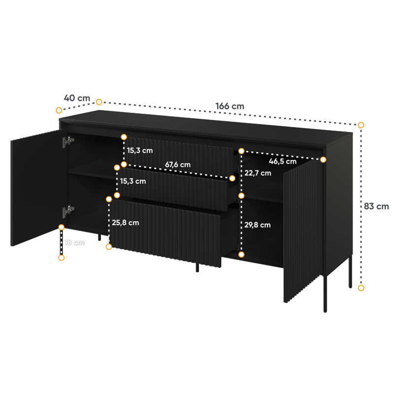 Amichai 166cm Sideboard,  Black Matt