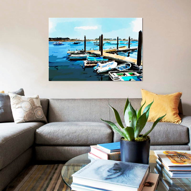 « bold bateaus v », reproduction sur toile, H 18 po x l 26 po x P 1,5 po, Toile tendue, Pas de tapis