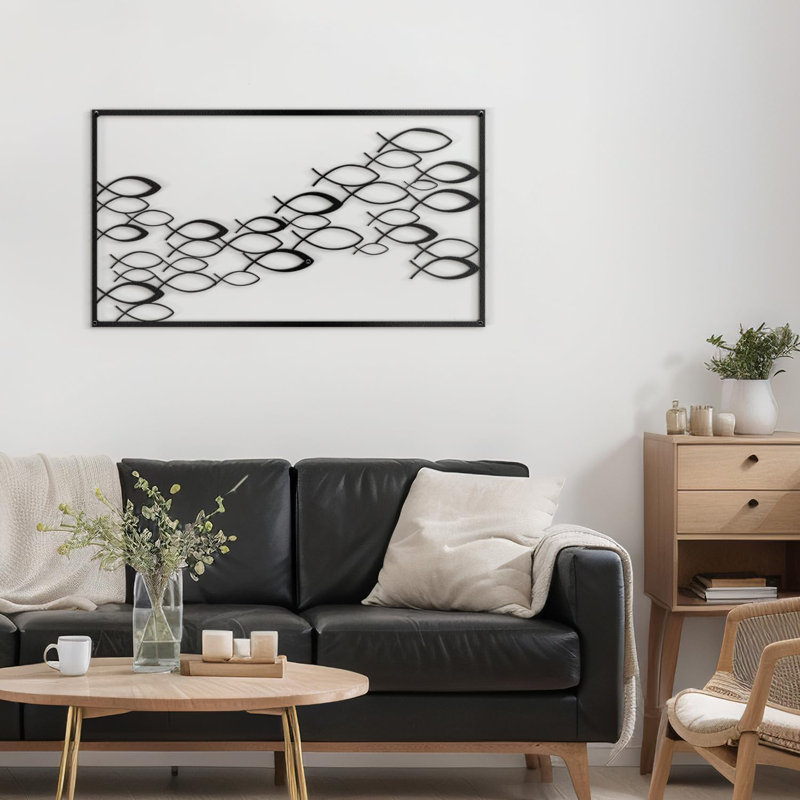Décoration murale en métal, Noir, H 18 po x l 36 po x P 0,05 po