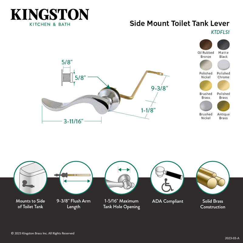 Kingston Brass NuWave Side Mount Toilet Tank Lever, Matte Black