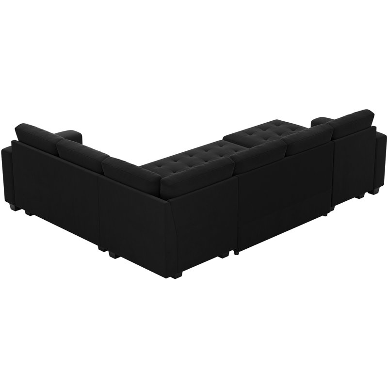 Canapé-lit modulaire en L avec repose-pieds Shavera, Velours noir