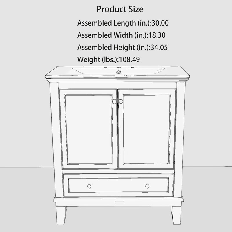 Ensemble de meuble-lavabo simple 30 po avec plateau en céramique Jeramee