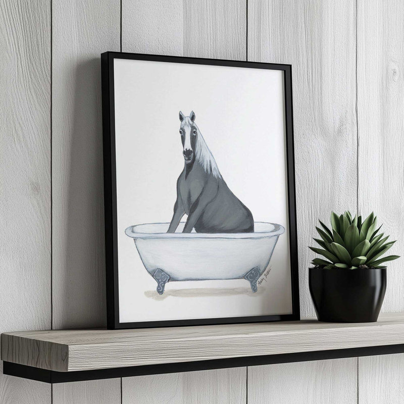 «Horse in Tub» par Ashley Justice, reproduction d'art, L 24 po x H 32 po, Gold, Impression encadrée