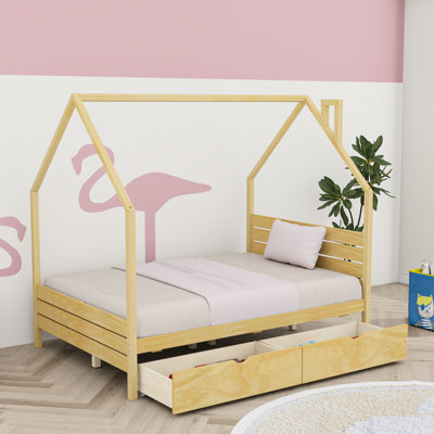 Wood Bed with Storage Drawers