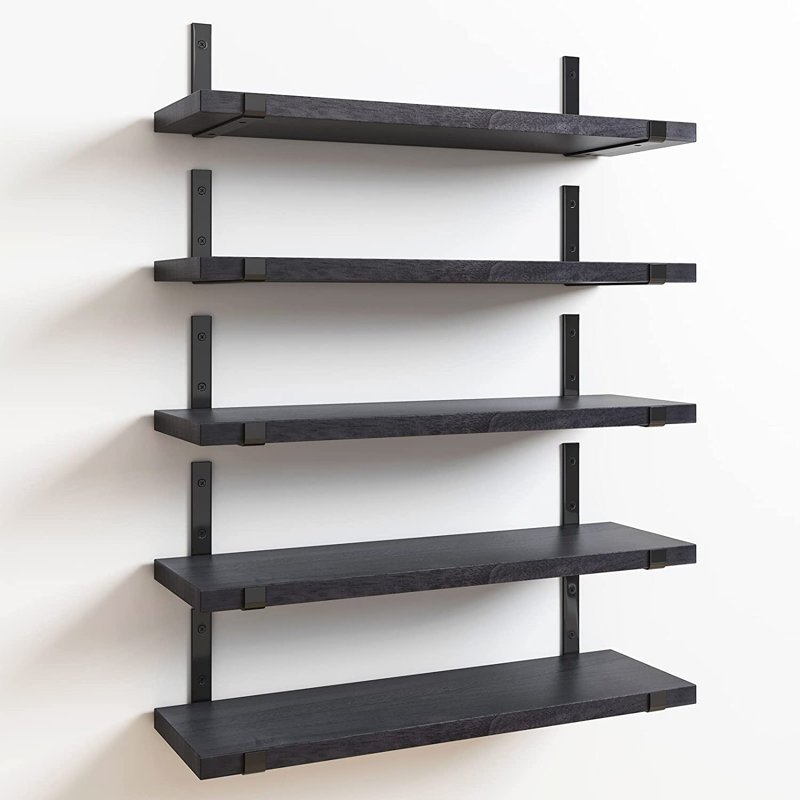 Riek 5 Piece Floating Shelf, Black, 15.7" H x 4.7" W x 1" D