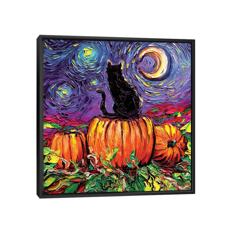 Reproduction d’art, "Starry Hallow’s Eve" par aja Trèves, Pas de tapis, H 18 po x l 18 po x 1,5 po, Toile avec cadre noir