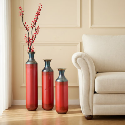 Ensemble de 3 vases en métal en forme de gouttelettes - 3 grands vases de plancher émaillés pour une décoration intérieure élégante