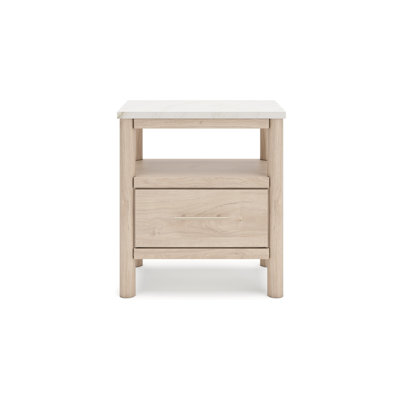Mooran Nightstand, 1 Drawer W USB, White Marble Finish Top,