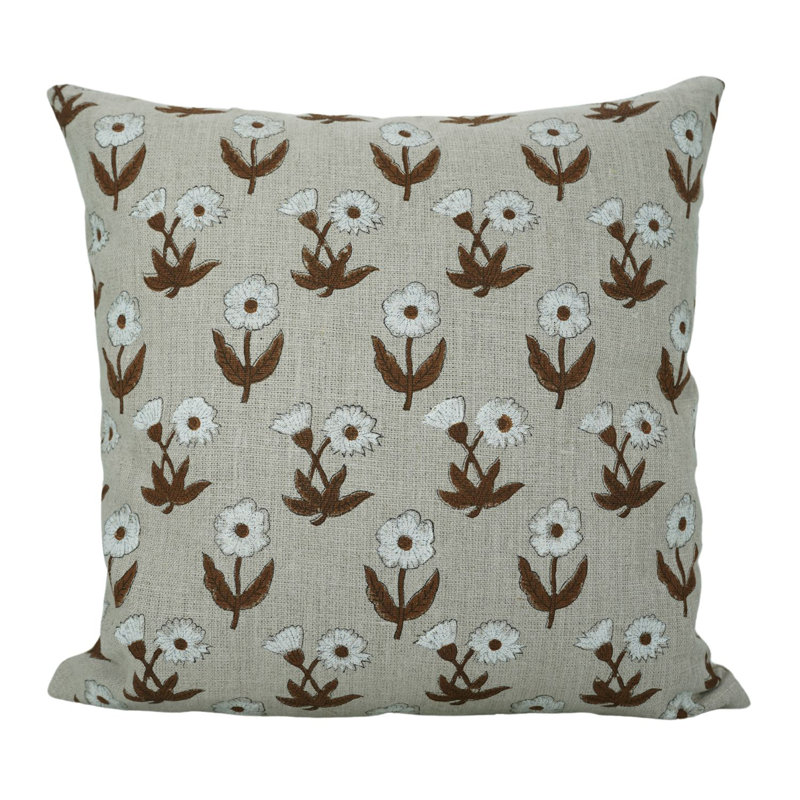 Housses de coussin lombaire à motif de blocs Fab Fabine, lin épais floral (Kirti, blanc), Carré, H 18 po x l 18 po