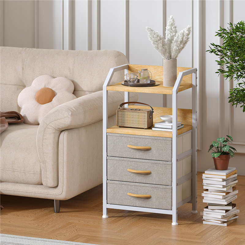 40cm W Metal Bedside Table, Khaki-2pcs