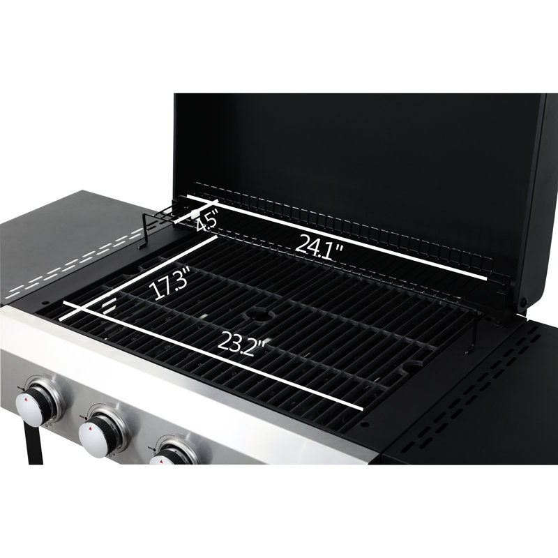 Barbecue d'extérieur au gaz propane 4, 49200Btu, SS, grilles de cuisson en émail métallique, table d'appoint pliable, support à panier suspendu