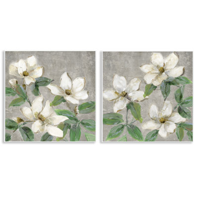 Ensemble de 2 plaques murales Blooming Ivory Magnolias, design par Sally Swatland