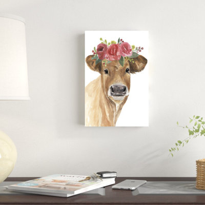«Flowered Cow I» par Annie Warren, reproduction sur toile tendue