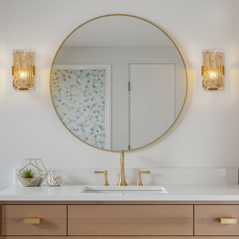 1- Light Gold Metal Textured Glass Wall Sconce