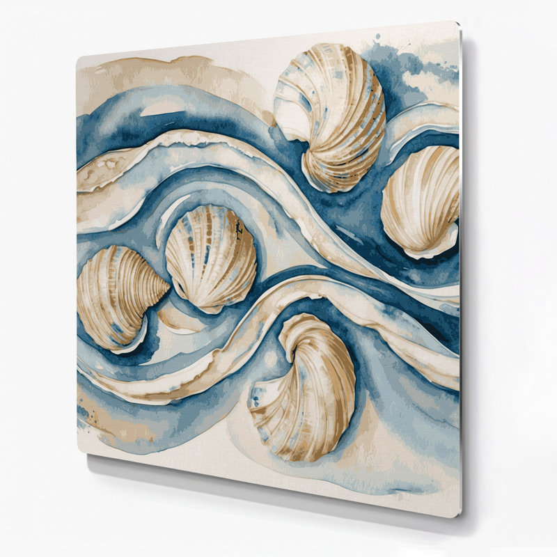 Bordure de bord de mer côtière, art mural beige en métal, H 12 po x l 12 po