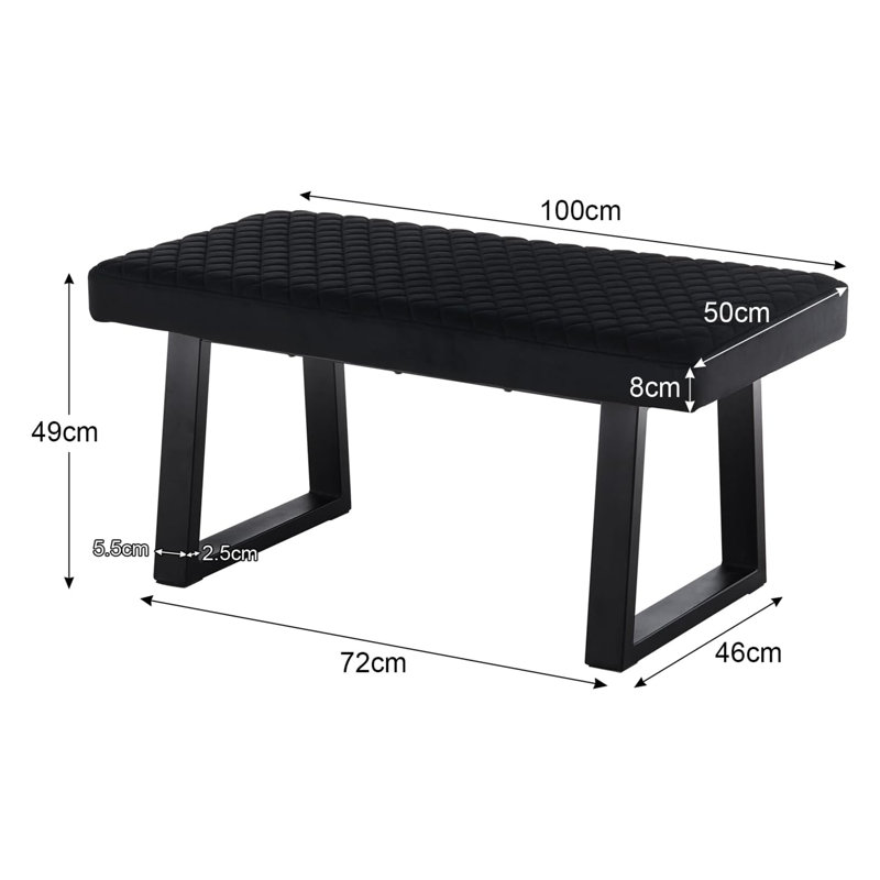 Velvet Upholstered Bench, Black
