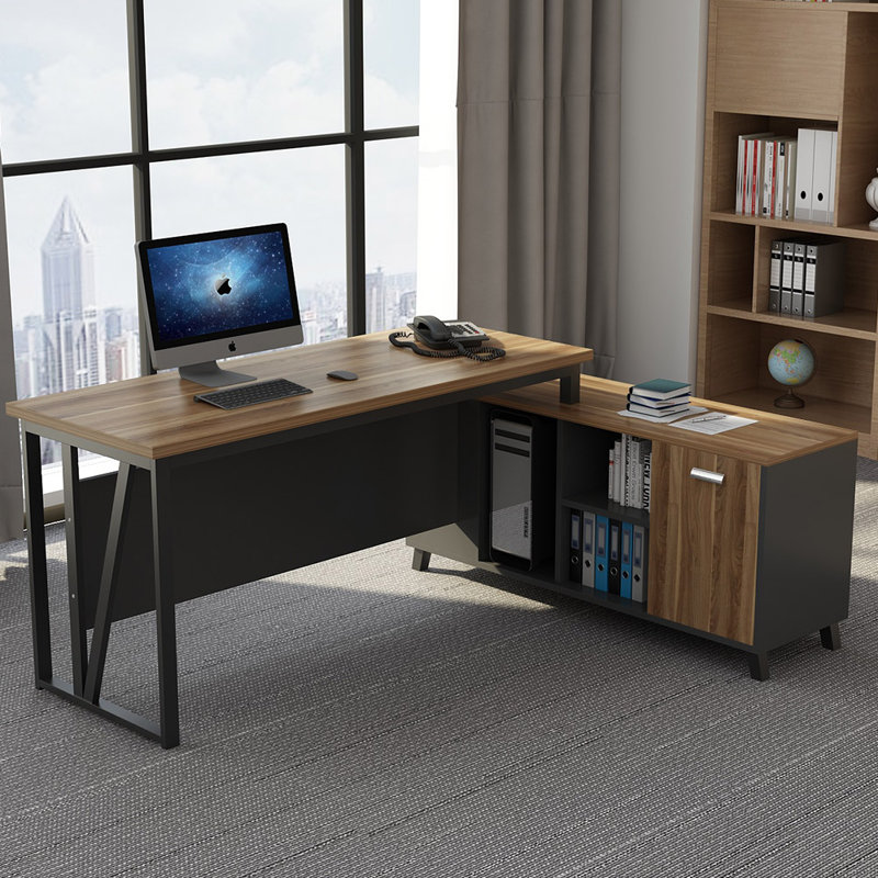 L-Shaped Metal Base Computer Desk