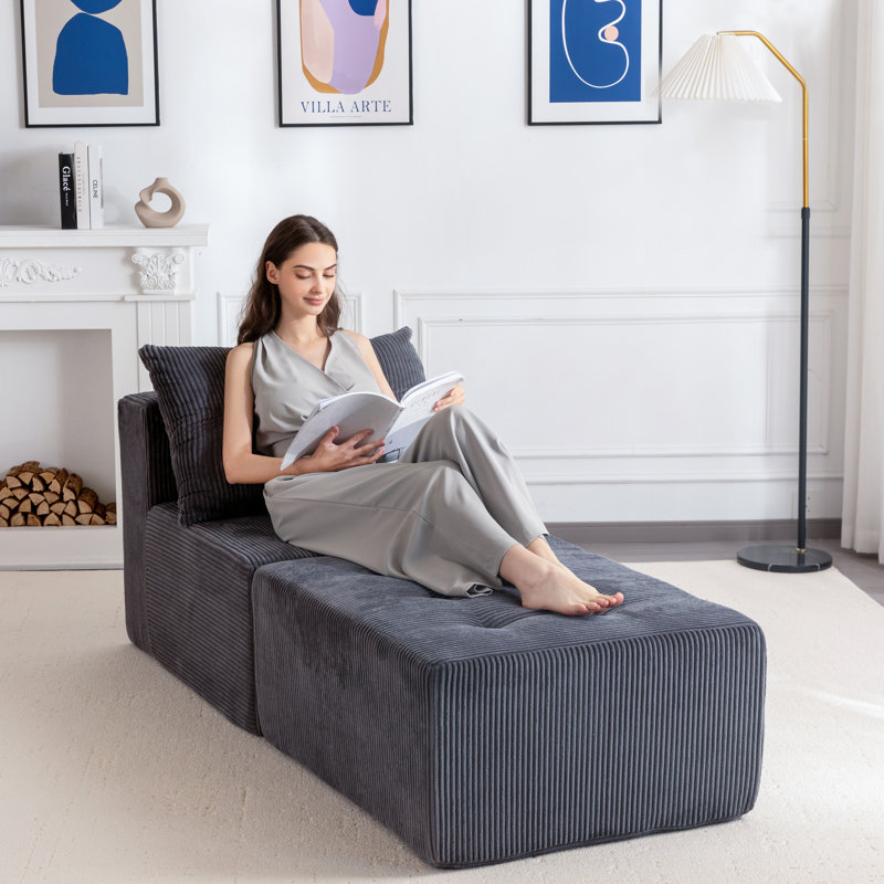 Corduroy Bean Bag Sofa Chair Boneless Cloud Couch Lounge Modular Sectional Chaise Lounge, Gray