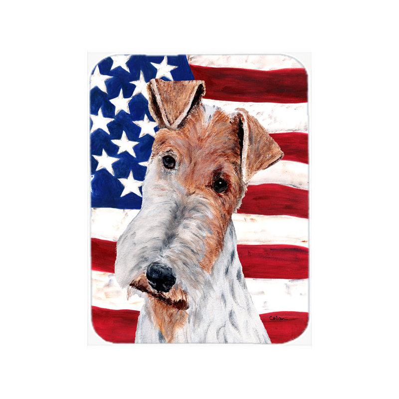 Trinx Patriotic Wire Fox Terrier with American Flag USA Glass Cutting Board