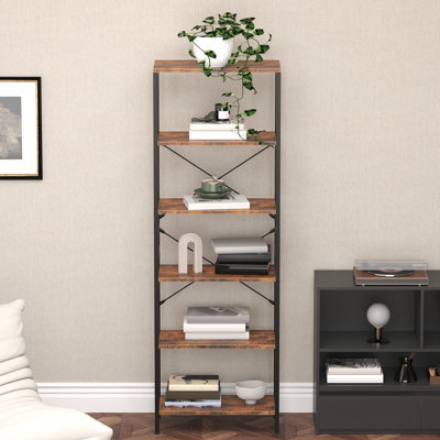 6 Tier Book Case and Bookcase Industrial Corner Storage Organizer for Bedroom Home Office,Retro