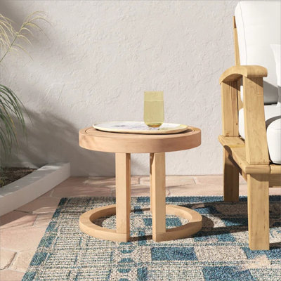 Table d'appoint d'extérieur en bois d'acacia, table d'appoint de 18 po pour patio, piscine, porche (brun délavé)