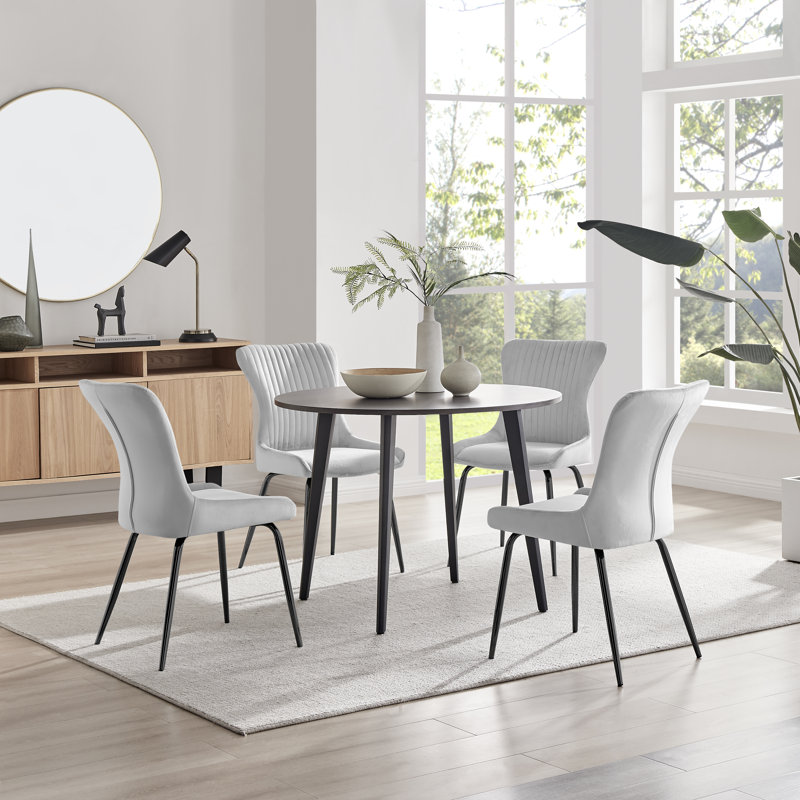Betsab 4 - Person Dining Set, Light Grey, Walnut/Black