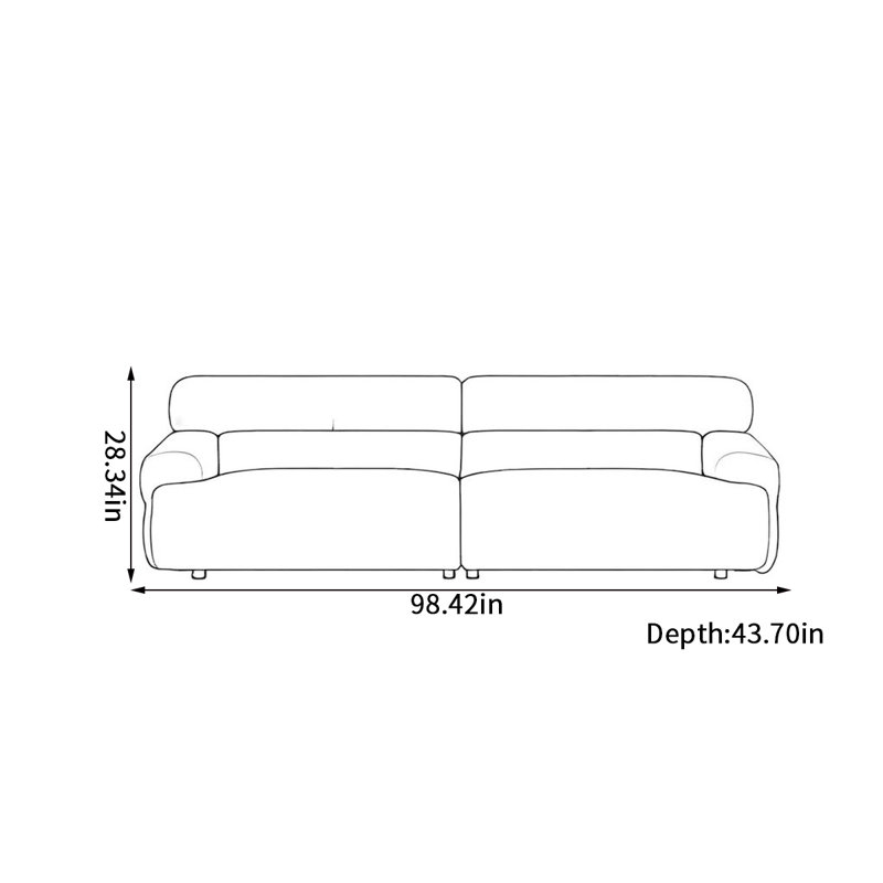 Canapé rétro en tissu simple, 3, H 28,34 po x l 98,42 po x P 43,7 po, Kaki