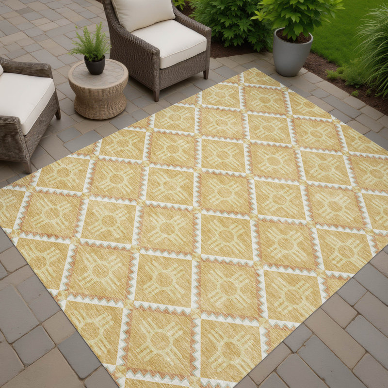 Machine Washable Indoor/Outdoor Chantille ACN2686 Geometric Rug, Gold, 3' x 5'