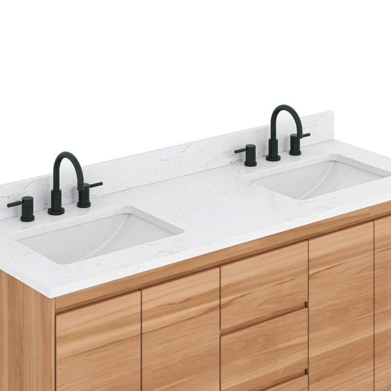 Coventry 61" Natural Teak Double Sink Vanity with Cala White Top