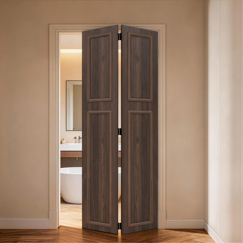18 series 64in.X84 in. 3/4 inch thickness 2-Panel Walnut Color Finished MDF Bi-fold door with closet hardware