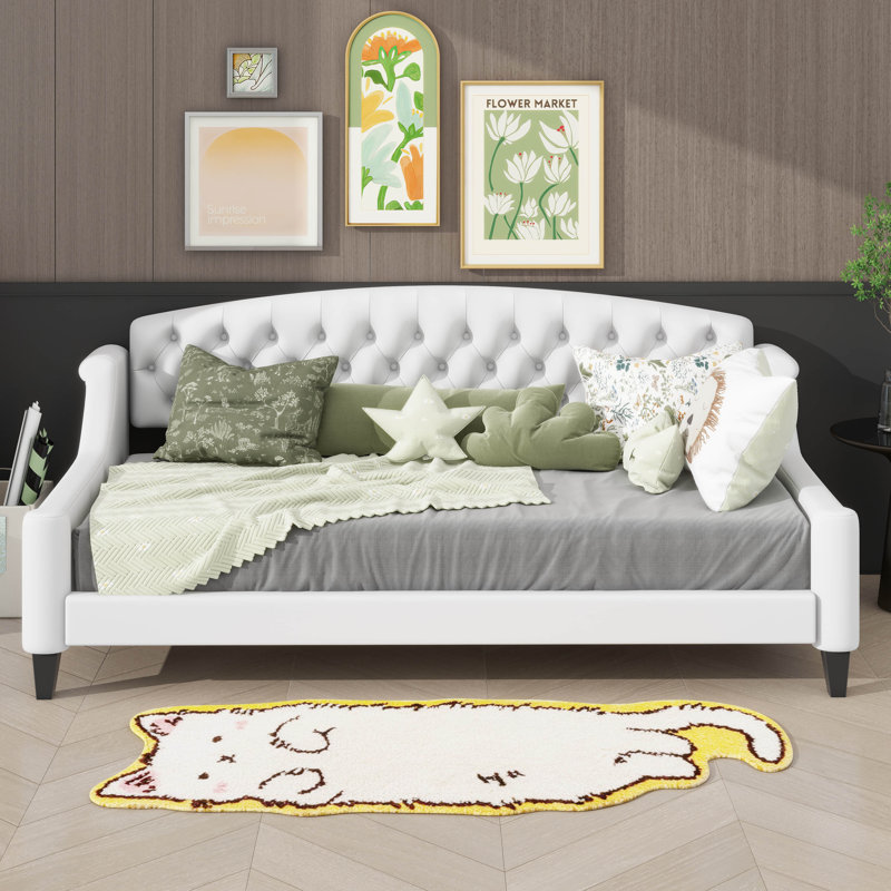 Lit de jour sophistiqué et contemporain orné de boutons capitonnés moelleux, Beige, Simple