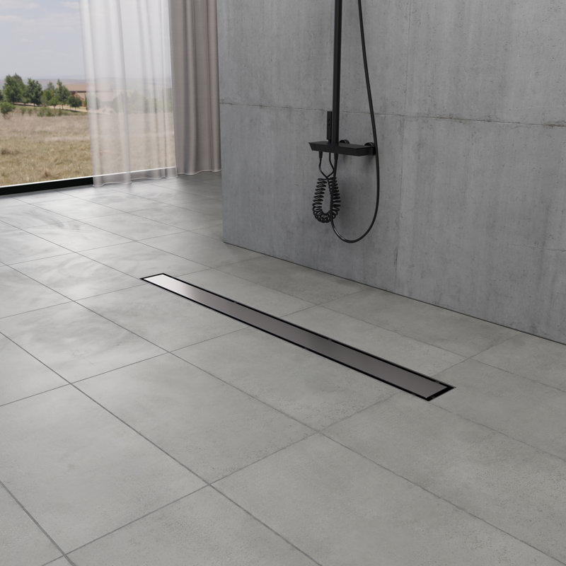 Kingston Watercourse 32-Inch Stainless Steel Linear Shower Drain With Flange And Hair Trap, Matte Black