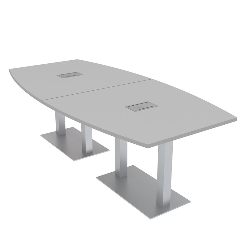 Table de conférence en forme de bateau avec base en métal double | Unité électrique, L 96 po x l 48 po, Brouillard gris