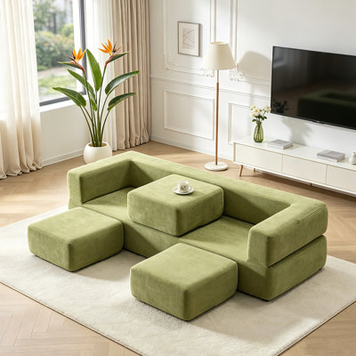 Canapé modulaire vert 79,14 po avec 3 repose-pieds détachables, canapé-lit en chenille convertible, canapé sans accoudoirs multi-combinaisons pour la chambre du salon