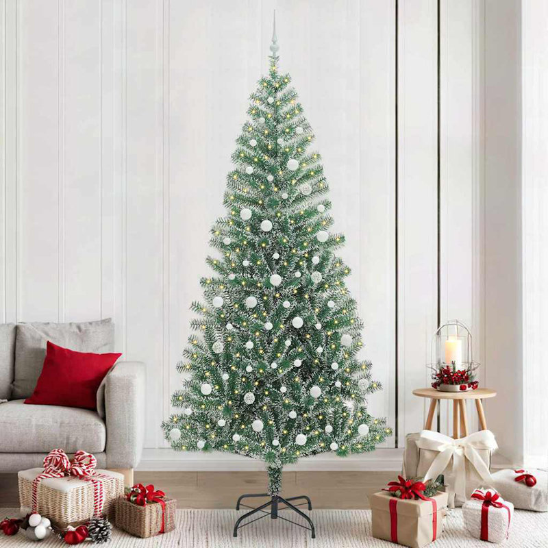vidaXL Artificial Christmas Tree Snow Flocked with LED Light, 7.87 ft