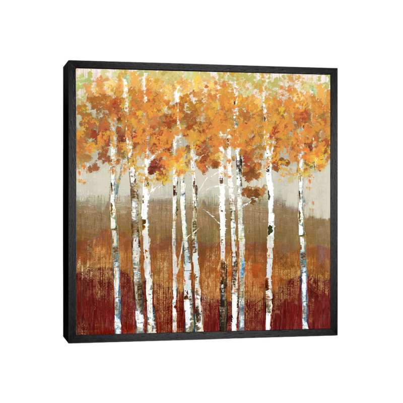 Golden Landscape 1 Piece Painting on Canvas, 45.72 cm H x 45.72 cm W, Black Framed Canvas